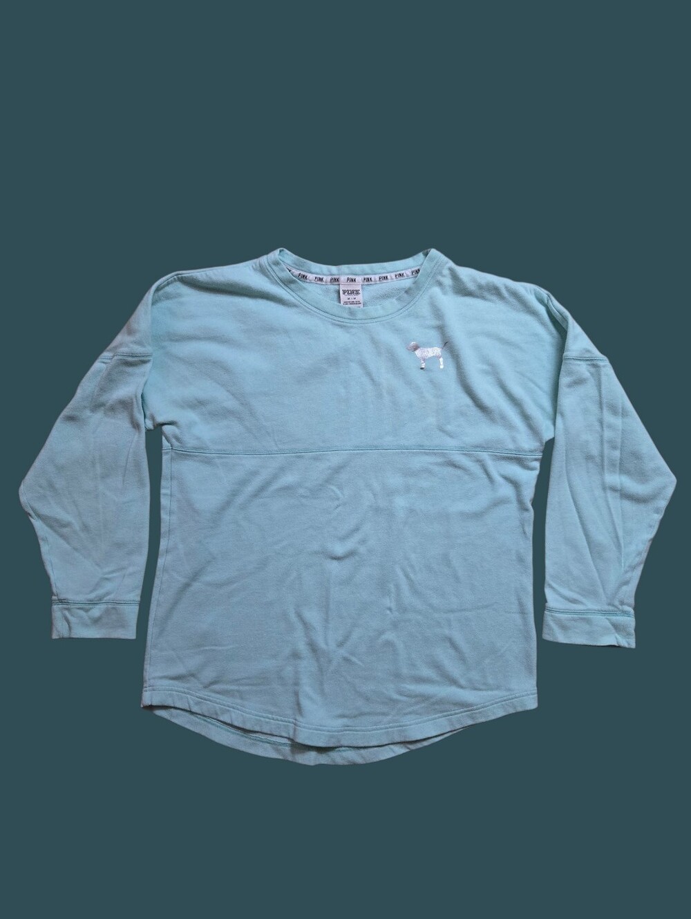 Victoria's Secret PINK Teal Blue Silver Logo Long Sleeve Sweatshirt
